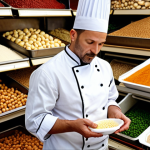 **A chef carefully selecting ingredients in a vibrant market, emphasizing the "choosing the right base model" concept of transfer learning.**