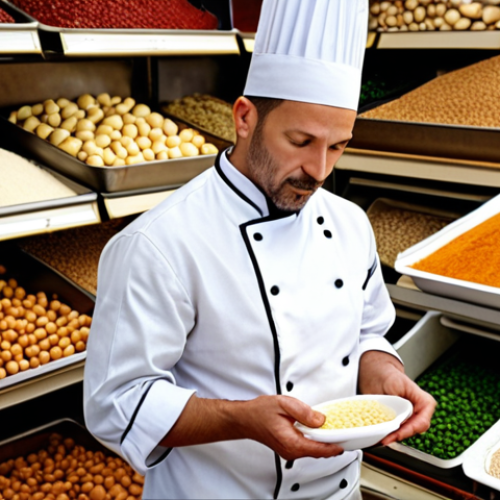 Home 20 **A chef carefully selecting ingredients in a vibrant market, emphasizing the "choosing the right base model" concept of transfer learning.**