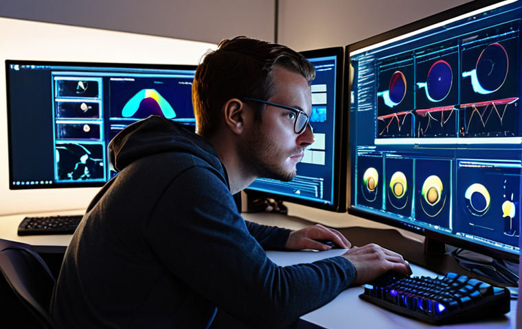 The AI Architect's Command Center**
A detailed, low-angle shot of a dedicated AI developer working intently at a futuristic, ergonomic workstation. Prominently featured are a cutting-edge GPU, visibly glowing with a soft, internal light, symbolizing its computational power, and multiple sleek monitors displaying complex neural network diagrams, flowing code, and vibrant data visualizations. The developer's face is illuminated by the screen's glow, reflecting deep concentration. The overall atmosphere is one of high-tech efficiency and deep intellectual engagement, with subtle digital lines and nodes connecting components, emphasizing the "solid foundation" of hardware and software. Dynamic, professional lighting, with a slightly darker background to make the screens and GPU pop. Ultra-realistic digital painting, 8K, high detail.
**